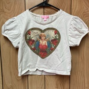 White Angel Graphic Tee with Red Roses